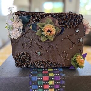 Mido Collection Brown Fabric and Bead Embellished Women's Bag